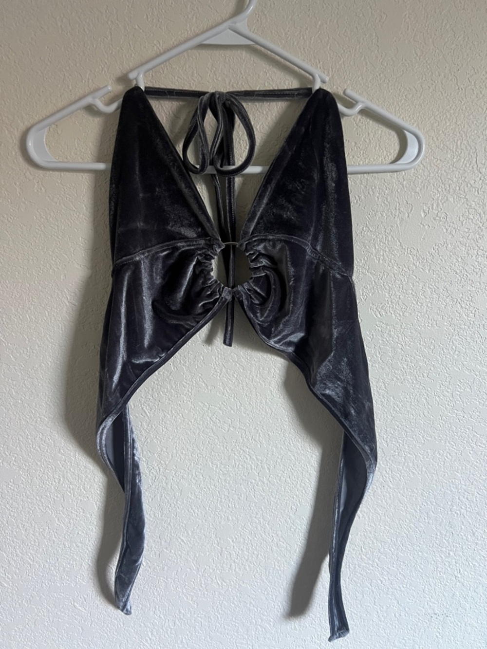 Gray Velvet Halter O-Ring  Crop Top